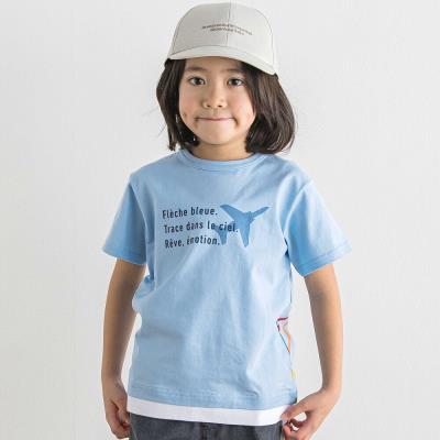 【ブルーインパルス】スモーク飛行プリント天竺半袖Tシャツ(90~140cm)