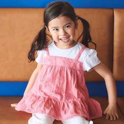 ローン刺しゅうキャミドッキング半袖チュニックTシャツ(90~140cm)