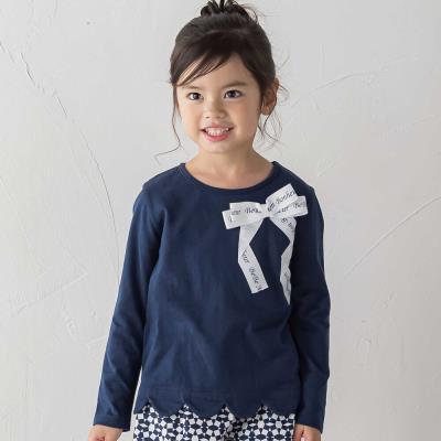 グログランBIGリボンモチーフ裾スカラップ長袖Tシャツ(90~160cm)