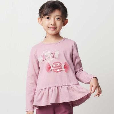 【抗菌・防臭】キャンディプリント裾フリル天竺長袖Tシャツ(90~130cm)