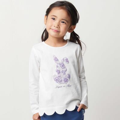 【抗菌・防臭】Rabbitレースプリント裾スカラップ天竺長袖Tシャツ(90~130cm)
