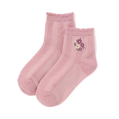 フラワー刺しゅう透かし編みクルーソックス(11~24cm)