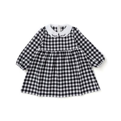 【お揃い】ネルギンガムチェック丸襟長袖ワンピース(80~100cm)