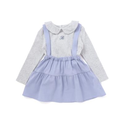 針抜き丸襟長袖ブラウス+サスペンダースカートセット(80~100cm)