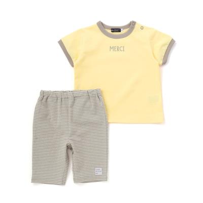 ロゴ刺しゅう半袖リンガーTシャツ+ボーダーリラックスパンツセット(80~90cm)