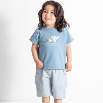 ゾウプリント天竺半袖Tシャツ+サイドポケットハーフパンツセット(80~90cm)