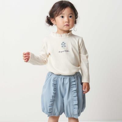 フリル襟針抜きテレコ長袖Tシャツ+フリルブルマ セット(80~90cm)