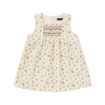 【お揃い】小花柄シャツコールスモック刺しゅうジャンパースカート(80~100cm)