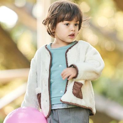 ボア裏ボーダーノーカラーコート(90~100cm)