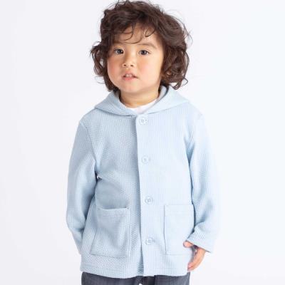 メランジワッフルポンポンフード付き長袖カーディガン(80~100cm)