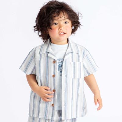 【お揃い】リネン調マルチストライプオープンカラー半袖シャツ(80~100cm)