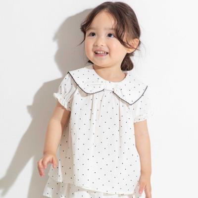 【お揃い】ツイルドットプリントリボン襟半袖スモックブラウス(80~100cm)
