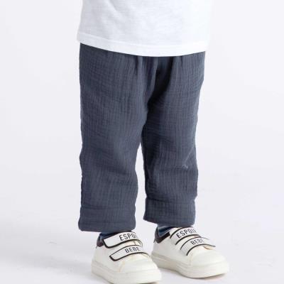 コットンガーゼ裾ボーダーロングパンツ(80~100cm)