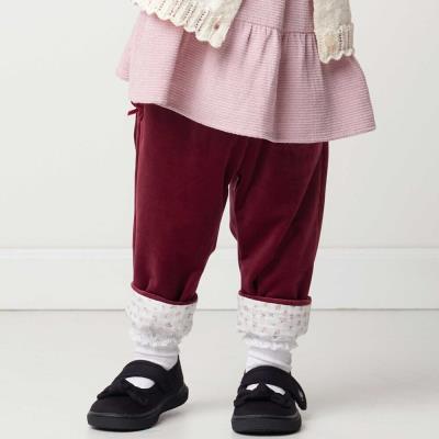 ニットコール裾花柄ロングパンツ(80~90cm)