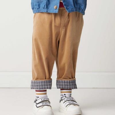 ニットコール裾チェックロングパンツ(80~90cm)
