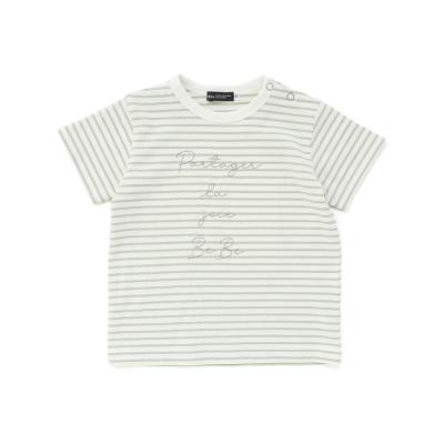 ボーダー天竺ステッチ刺しゅうロゴ半袖Tシャツ(80~100cm)