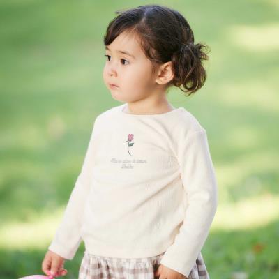 針抜きローズ刺しゅう長袖Tシャツ(80~100cm)