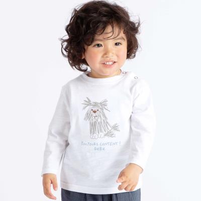 スラブ天竺DOGプリント長袖Tシャツ(80~100cm)