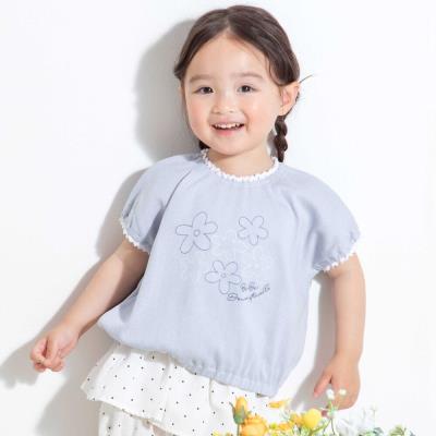針抜きスムースステッチフラワー半袖ギャザーTシャツ(80~100cm)
