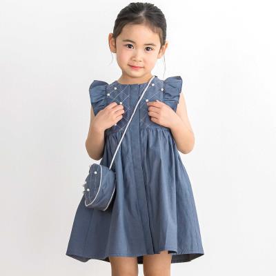 【限定商品】パール付きフリルショルダー ギャザーワンピース+ポシェットセット(95～150cm)