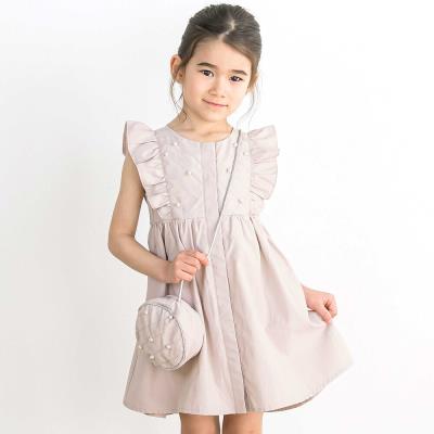 【店舗限定】パール付きフリルショルダー ギャザーワンピース+ポシェットセット(95～150cm)