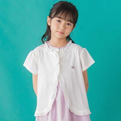 【店舗限定】格子編みカットソーフリル半袖ボレロ(95~150cm)<br>