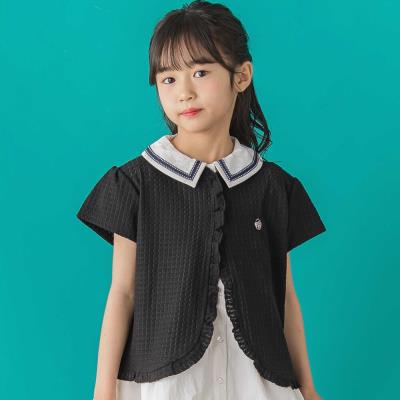 格子編み+カットソーフリル半袖ボレロ
