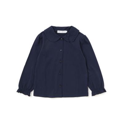 【店舗限定】襟付き花ワッペン刺しゅう天竺長袖ブラウス(95~150cm)