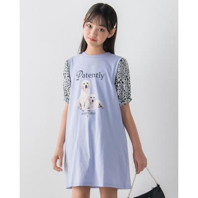 【 ニコ☆プチ 6月号 掲載 】 袖 レオパード柄 Dog プリント ワンピース (130~160cm)