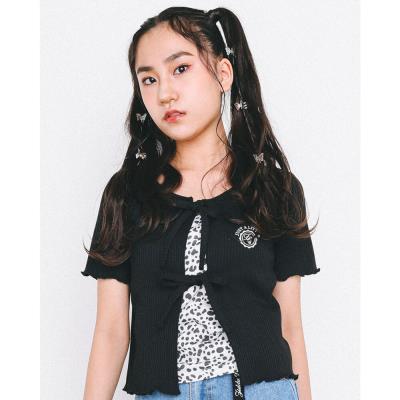 レオパード柄 キャミソール + リボン カーディガン セット (130~160cm)