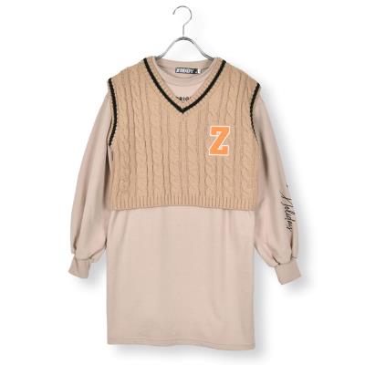 【 ニコ☆プチ 掲載 】2点セットロゴワッペンベスト&ワンピース(130~160cm)