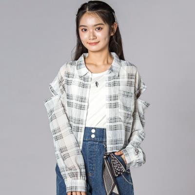 シアー短丈チェックシャツ＆タンクトップスセット(130~160cm)