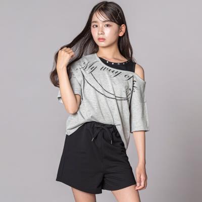 オフショルダー半袖Tシャツ＆パンツセット(130~160cm)