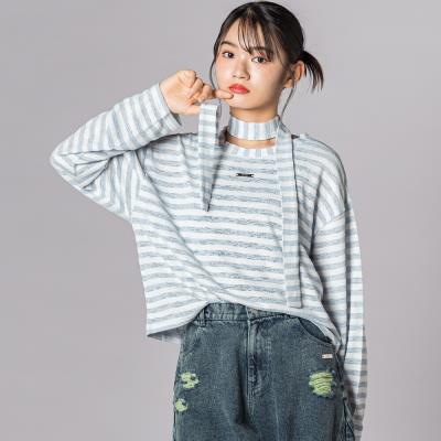 シアーボーダー長袖ニット＆タンクトップセット(130~160cm)