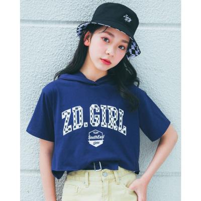 フード 付き ブロックチェック ロゴ ウエスト ベルト Tシャツ (130~160cm)