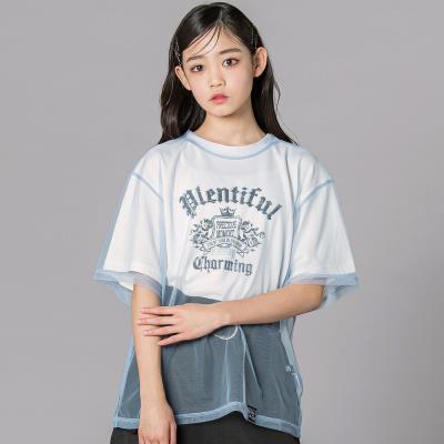 レイヤード風 シアーチュール ラメロゴTシャツ130~160cm)