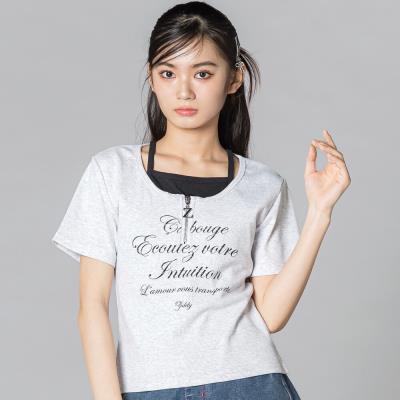 ハーフジップレイヤード風半袖Tシャツ(130~160cm)