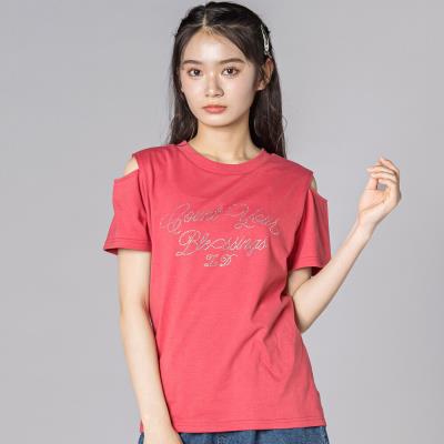 【接触冷感】ラインストーン肩あきTシャツ(130~160cm)