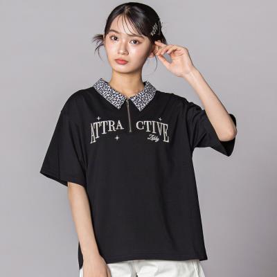 ヒョウ柄ハーフジップTシャツ(130~160cm)