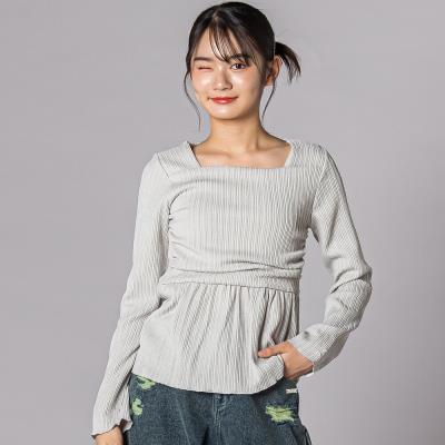 シャーリングビスチェ風ペプラム長袖トップス(130~160cm)