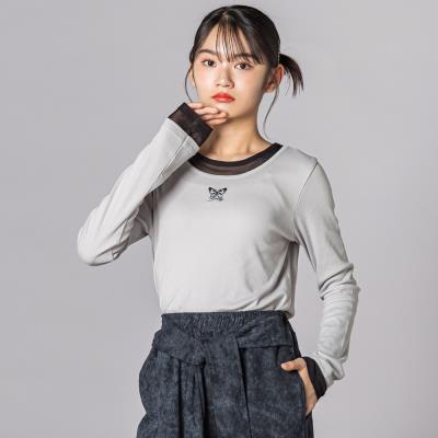 バタフライ刺しゅうシアーレイヤード風長袖トップス(130~160cm)