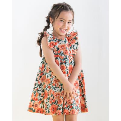 新品　べべ　Bebe ワンピース　150 パイナップル　綿100%　13200円 ピクニック フラワー プリント バルーン 袖 ワンピース (90