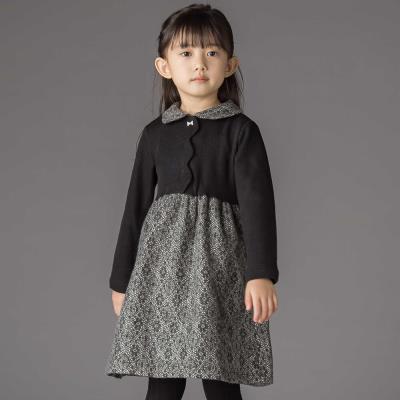 ニットリブ+レース起毛ドッキング長袖ワンピース(95~150cm)