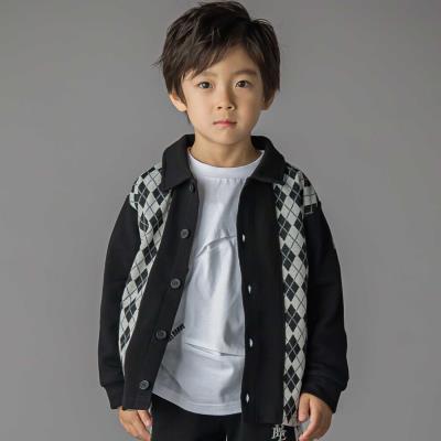 【お揃い】アーガイル+裏毛切り替え襟付きカーディガン(95~150cm)