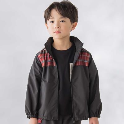 【お揃い】タフタ+チェック切り替えジップアップブルゾン(95~150cm)