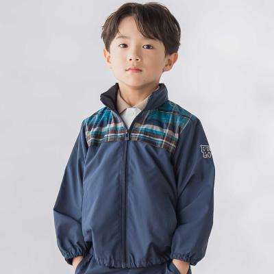 【お揃い】タフタ+チェック切り替えジップアップブルゾン(95~150cm)