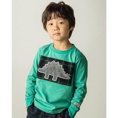 恐竜 ステゴサウルス パッチワーク ロングスリーブ Tシャツ (95~150cm