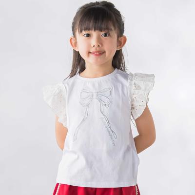 袖異素材リボン刺しゅうTシャツ(95~160cm)