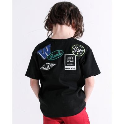 ワッペン付き ワイド 半袖 Tシャツ (100~160cm)(100cm ブラック