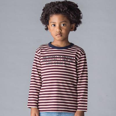 ボーダー＆ロゴプリント長袖Tシャツ(100~160cm)